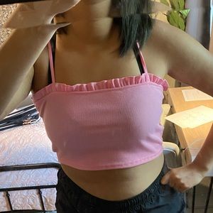 pink ruffle crop top